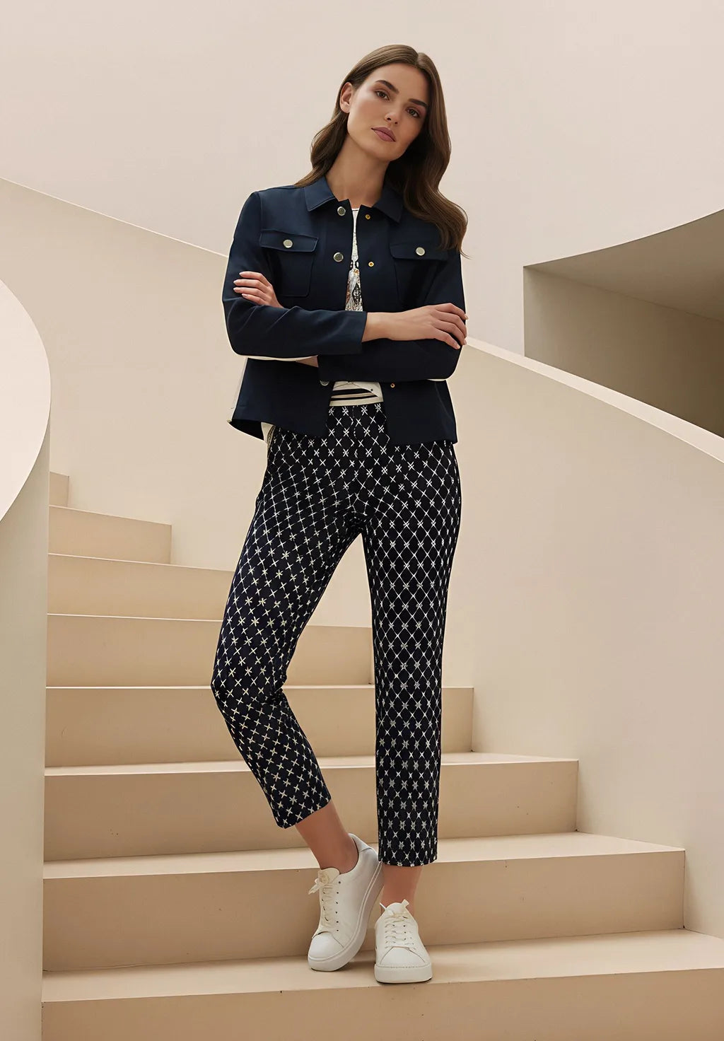 Betty Barclay Ladies Casual Trousers Slim Fit-Dark Blue/White 6143/1706