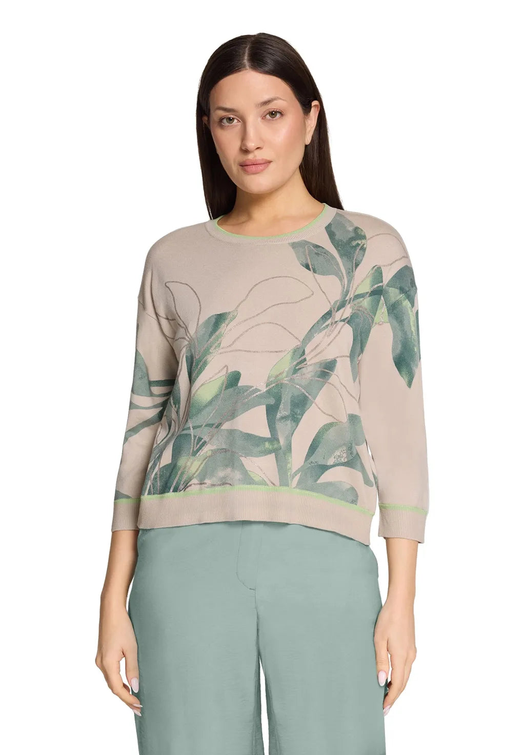 Betty Barclay Ladies Knit Sweater With Print-Beige/Green 5412/1809