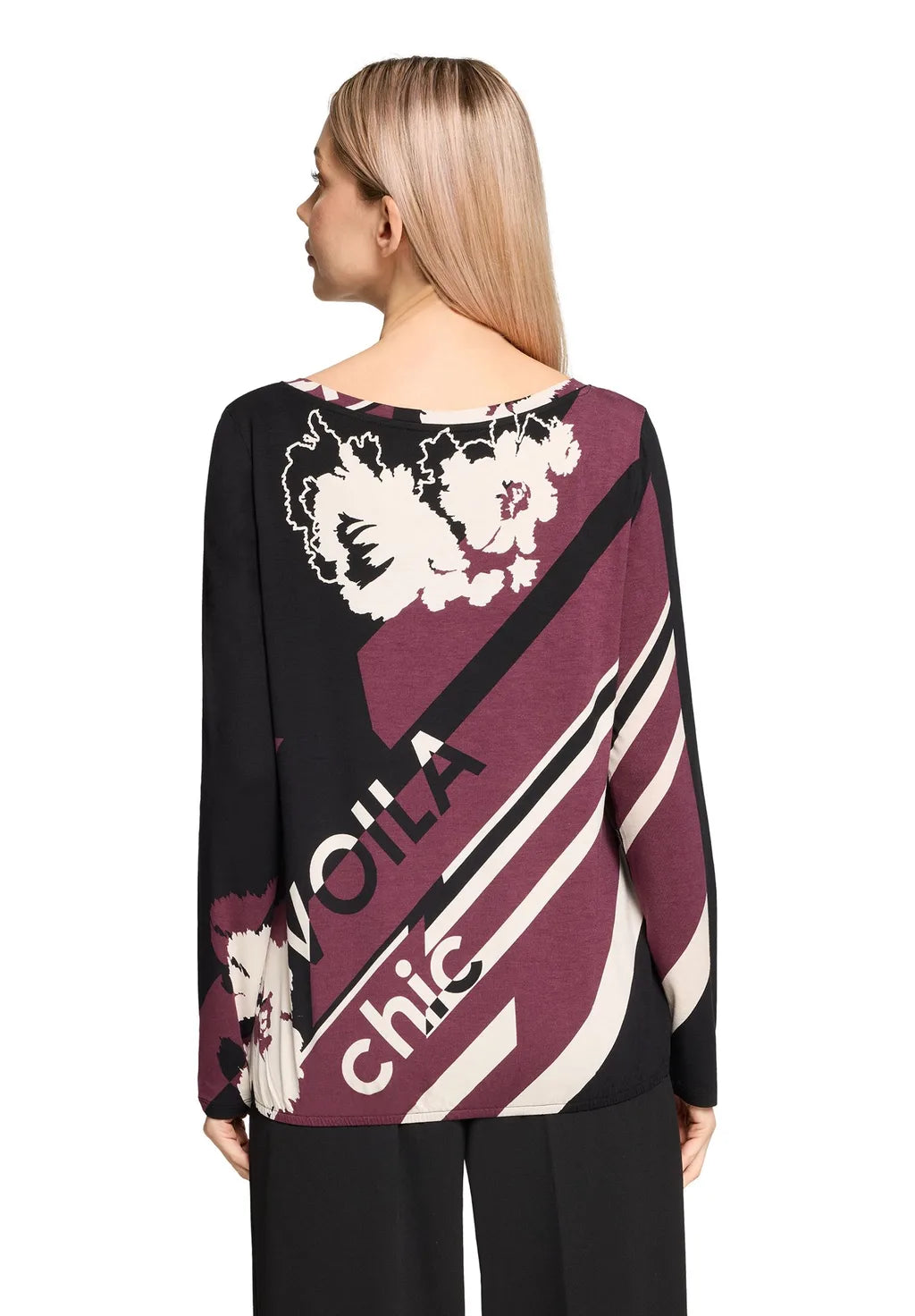 Betty Barclay Ladies Long-Sleeve Shirt-Dark Red/Cream 2716/1786.