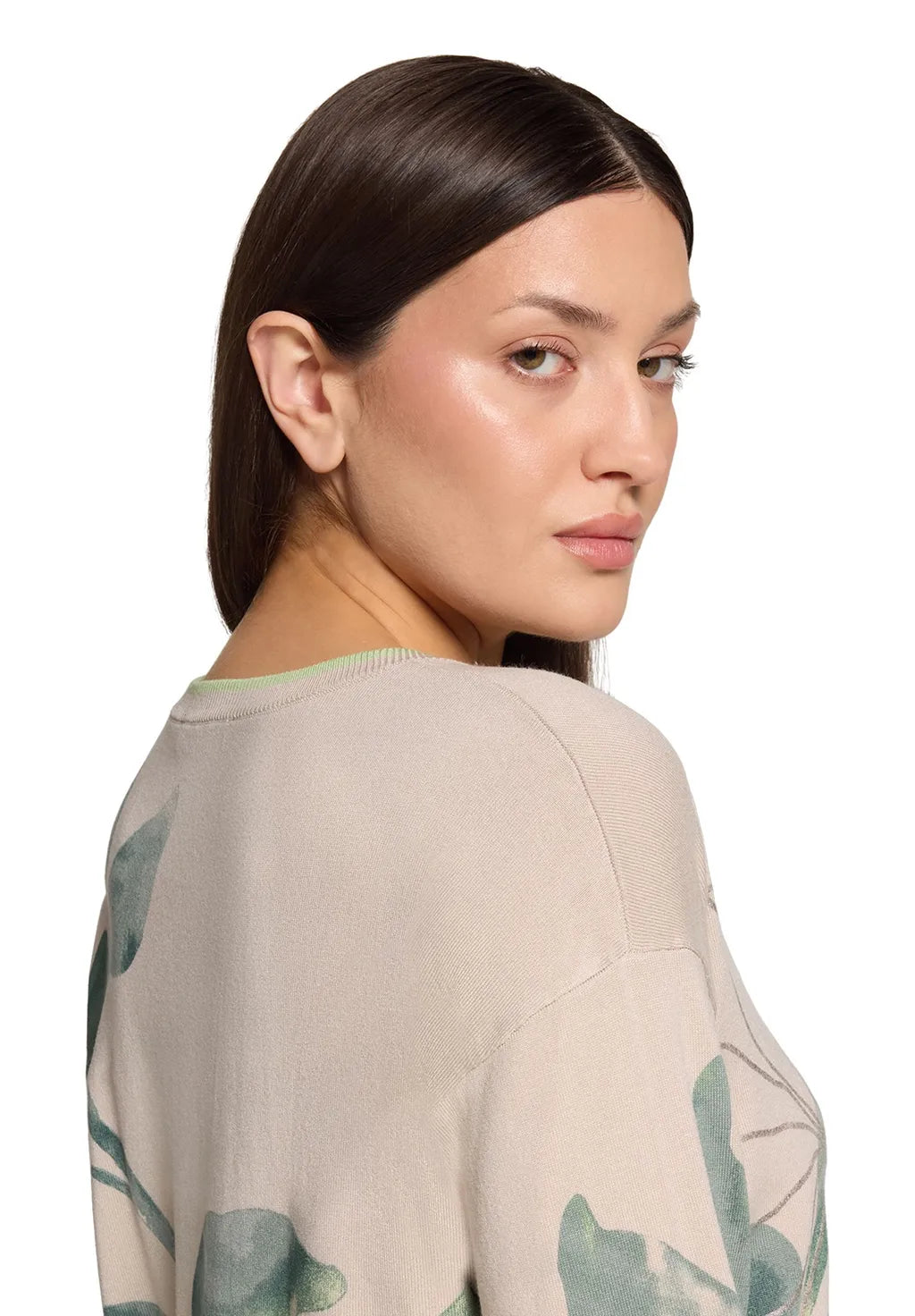 Betty Barclay Ladies Knit Sweater With Print-Beige/Green 5412/1809