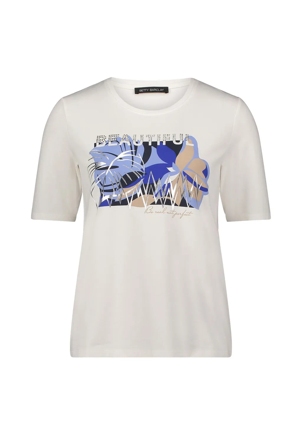 Betty Barclay Ladies Basic Shirt With Placement-Patch Cream/Blue 2738/1092.