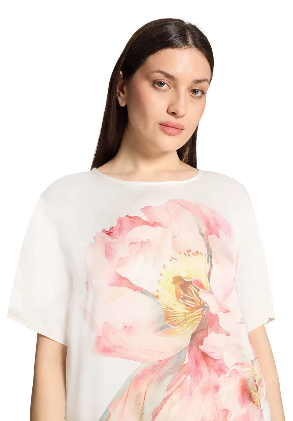 Betty Barclay Ladies Slip on Blouse With Ribbed Cuffs- Patched Cream/Rose 8030/1847