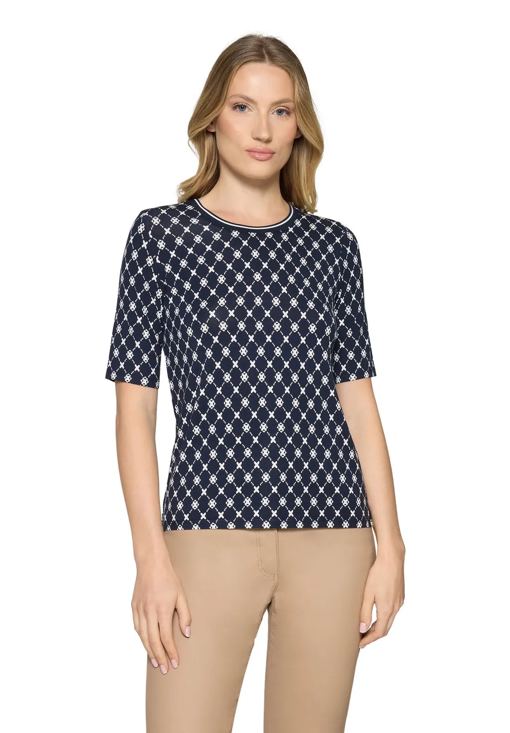 Betty Barclay Ladies Basic Shirt With Ribbed Cuffs-Dark Blue/White 2725/1791