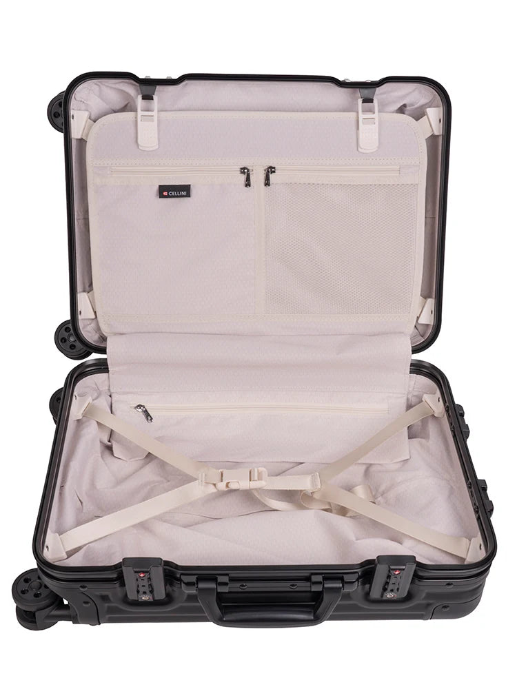 Cellini Aluminium 4-Wheel Carry On Trolley Case-Black 107555.