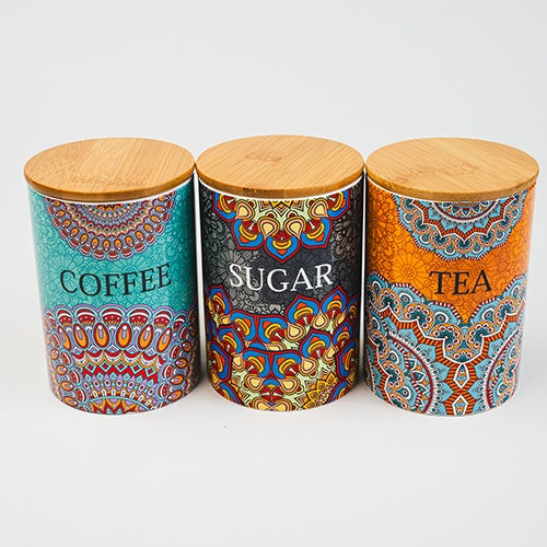 Villa Alegre 3 Pack Ceramic Canisters Coffee, Sugar & Tea 11262