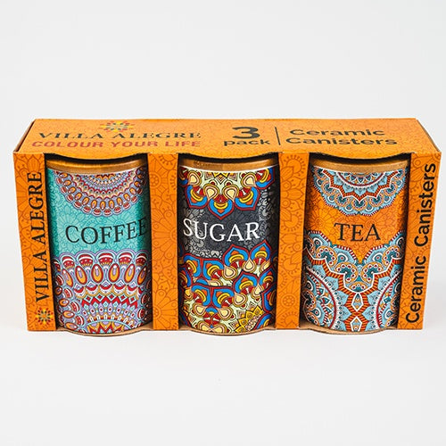 Villa Alegre 3 Pack Ceramic Canisters Coffee, Sugar & Tea 11262