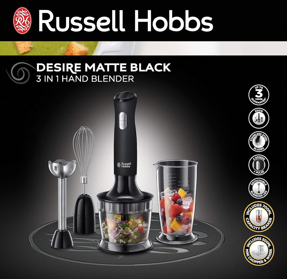 Russell Hobbs Hand Blender Russell Hobbs 3-in-1 Hand Blender Matte Black 24702SA (7419383349337)