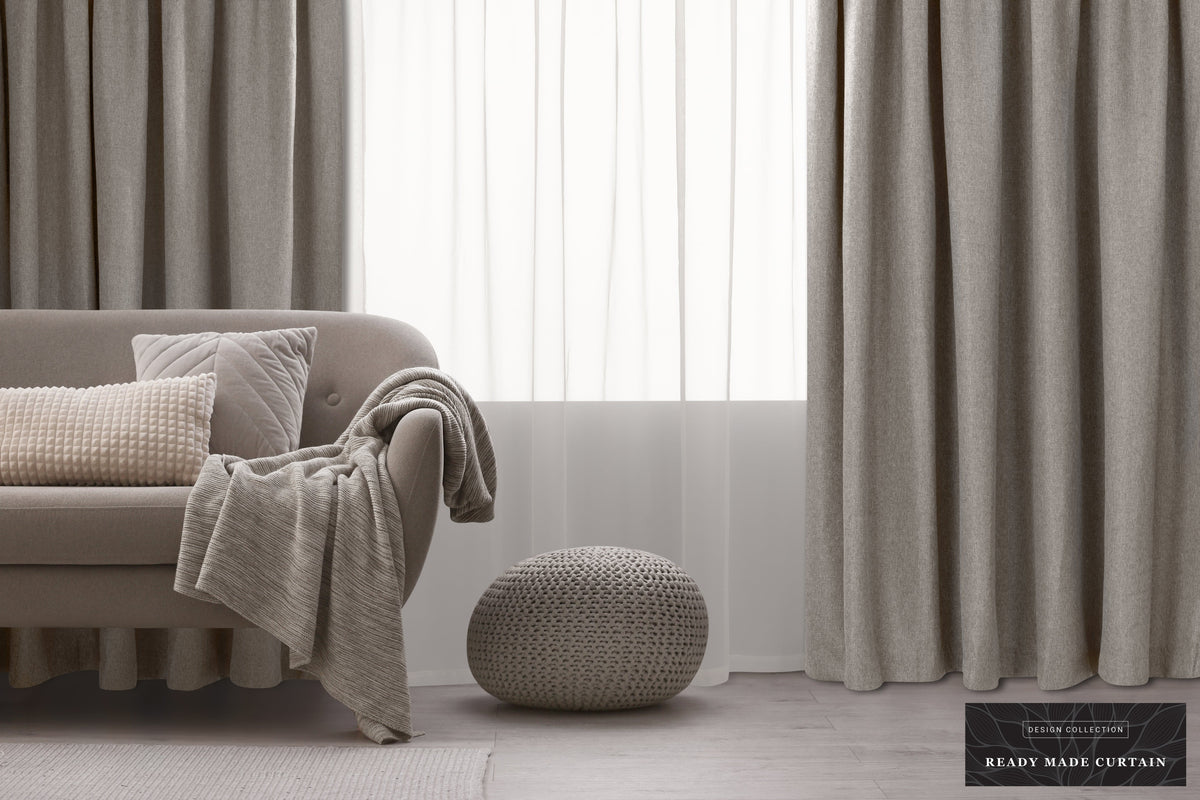 KUBU TAPED CURTAIN Kubu Jacquard Blockout Eyelet Curtain Ready To Hang Natural (7475920961625)