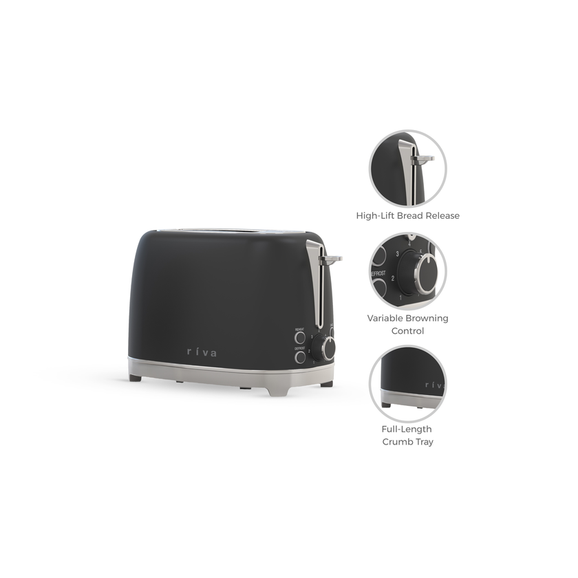 Riva Stainless Steel 2-Slice Toaster Matt Black RVBT001