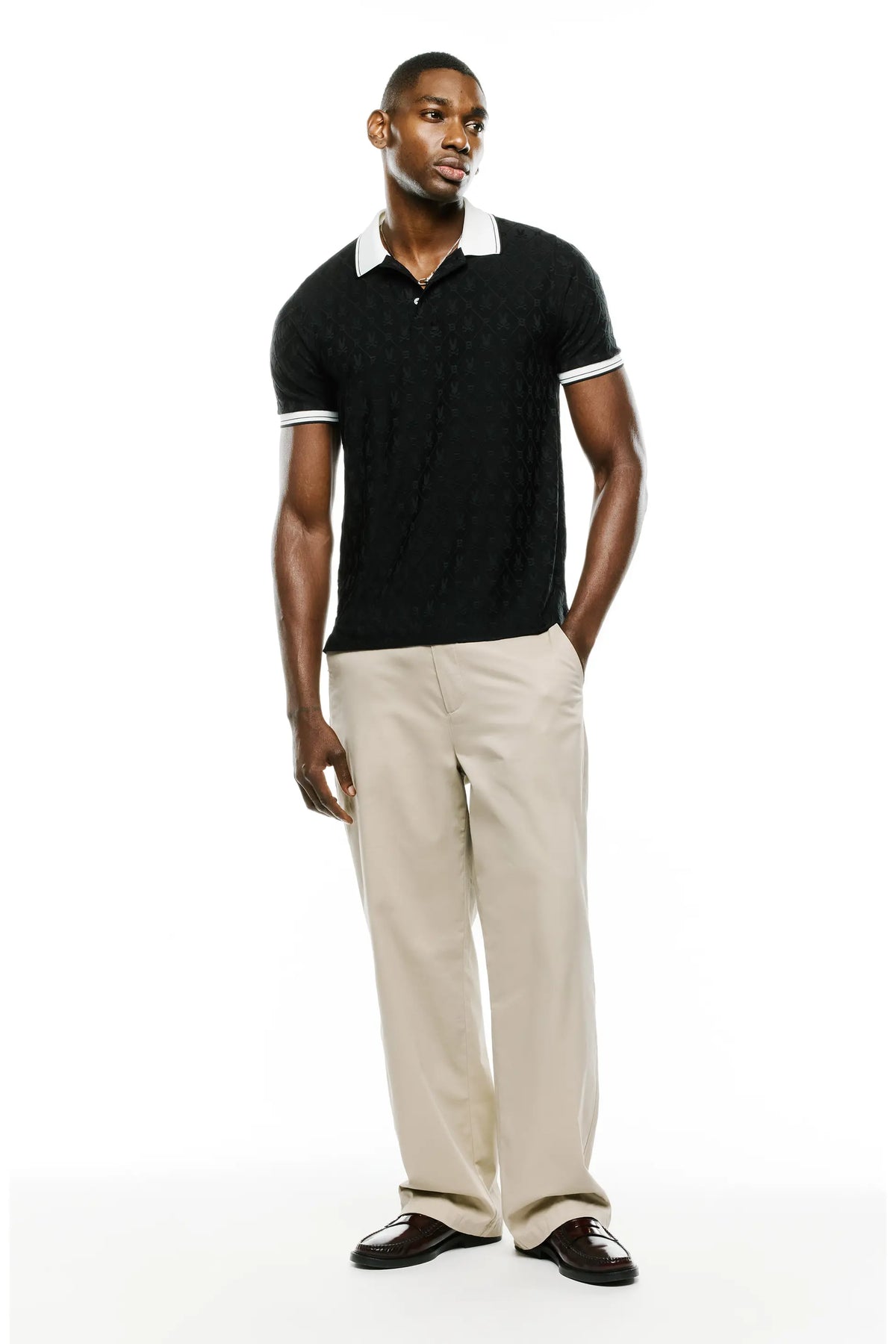 Psycho Bunny Men's Garry Performance Jacquard Polo-Black MT0100224