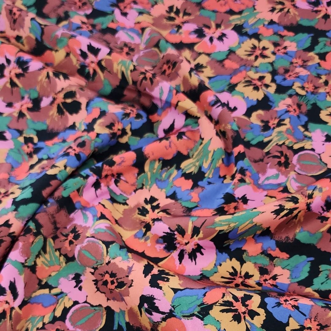 SILKY SATIN Dress Fabrics Printed Silky Satin Multi Floral Fabric 140cm (7311112568921)