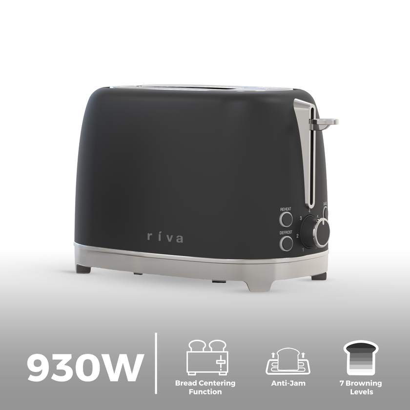 Riva Stainless Steel 2-Slice Toaster Matt Black RVBT001