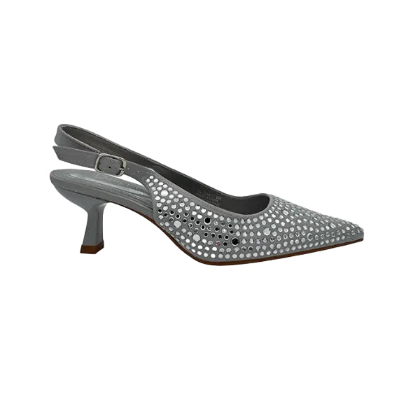 Butterfly Feet Ladies Estella 1 Low Heel Pointy Court-Silver.