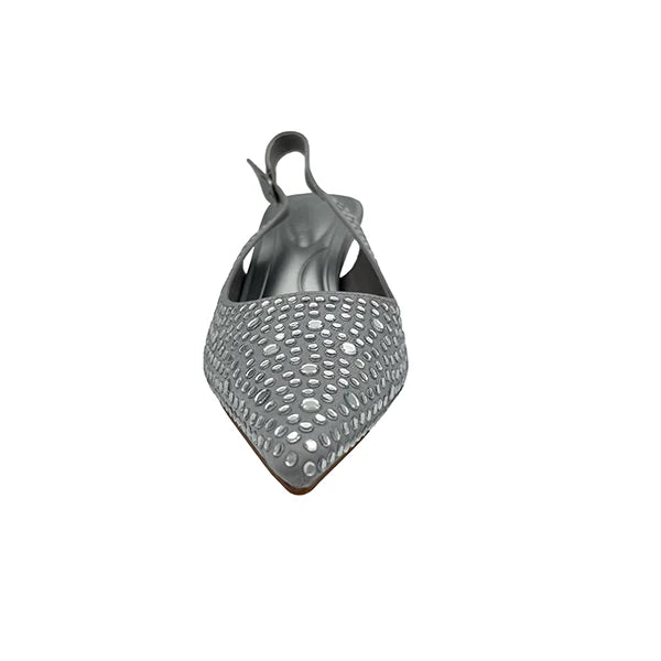 Butterfly Feet Ladies Estella 1 Low Heel Pointy Court-Silver.