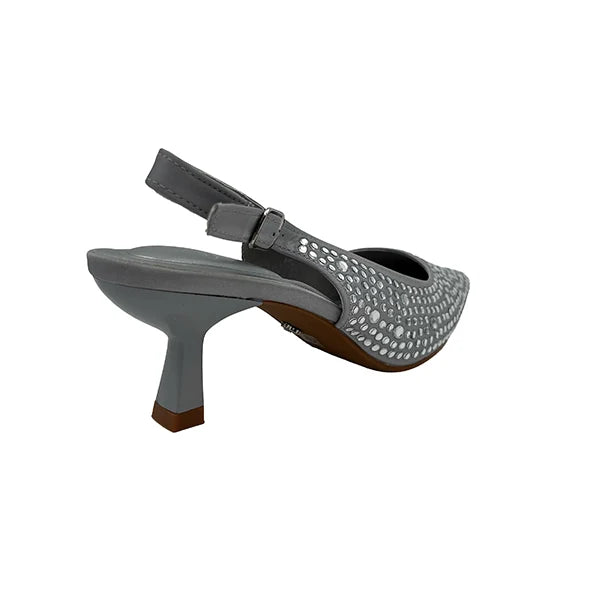 Butterfly Feet Ladies Estella 1 Low Heel Pointy Court-Silver.
