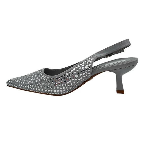 Butterfly Feet Ladies Estella 1 Low Heel Pointy Court-Silver.