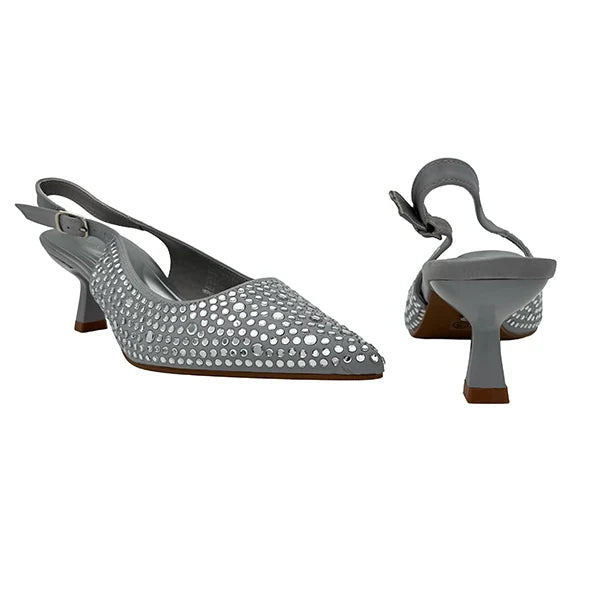 Butterfly Feet Ladies Estella 1 Low Heel Pointy Court-Silver.