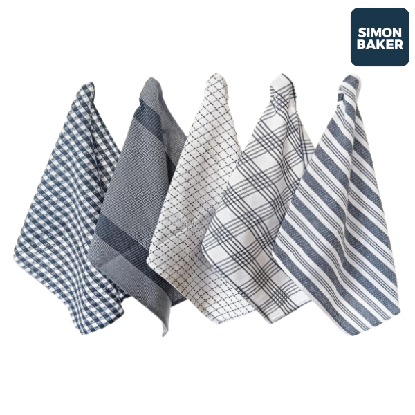 Simon Baker 100% Cotton ECR Kitchen Towel Set of 5 (7991239475289)