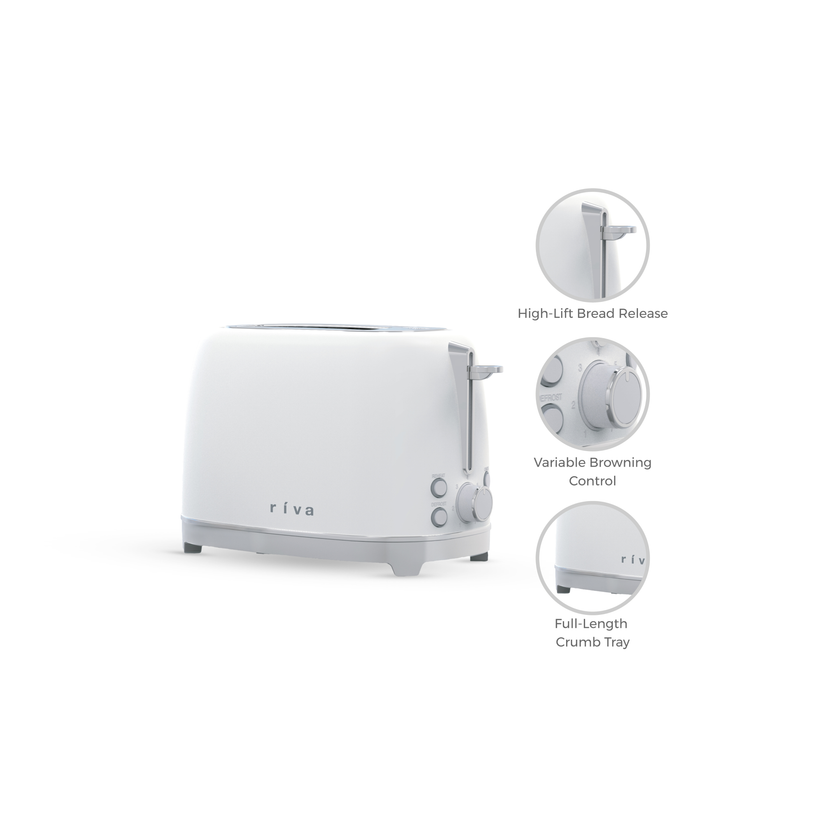 Riva Stainless Steel 2-Slice Toaster Matt White RVWT001