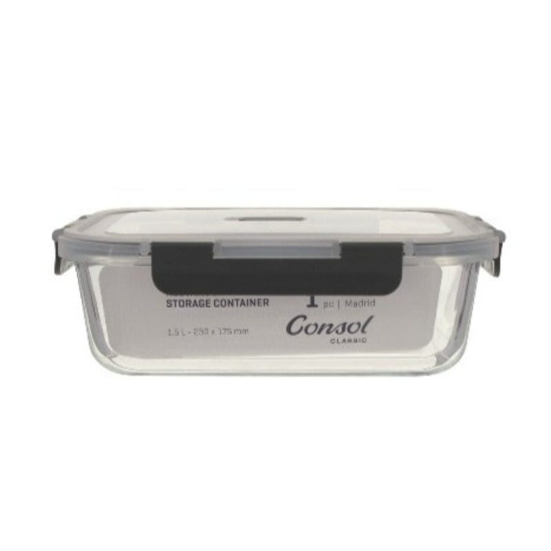 Consol GLASS Consol Madrid Rectangular Storage Container with Clip-On Lid 1.5L 17174 (7285952708697)