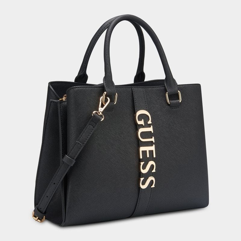 Guess Ladies Handbags Women's Guess Black Garrick Satchel Bag (7508828651609)