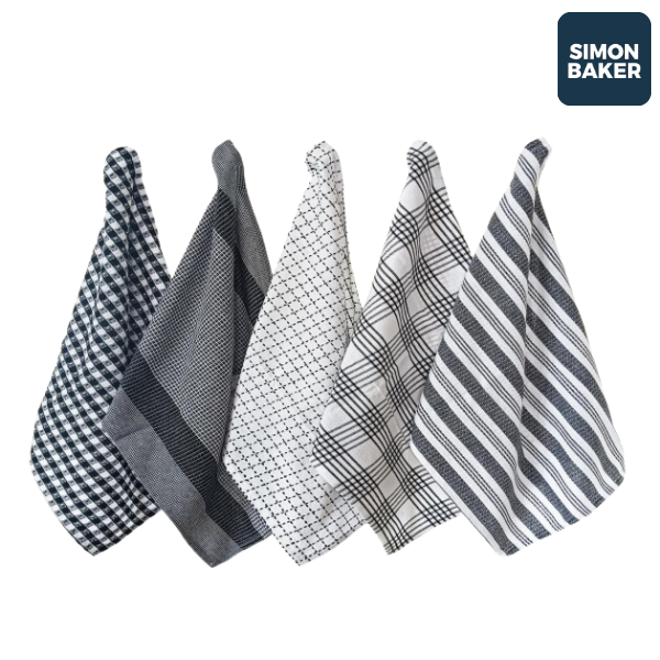 Simon Baker 100% Cotton Black Kitchen Towel Set of 5