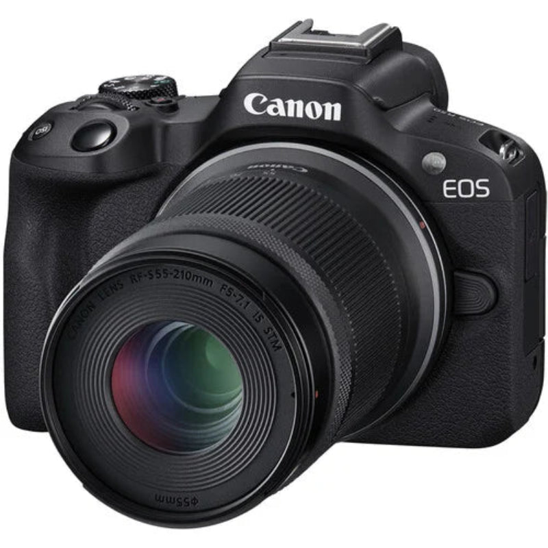Canon EOS R50 Mirrorless Camera with 18-45mm and 55-210mm Lenses.