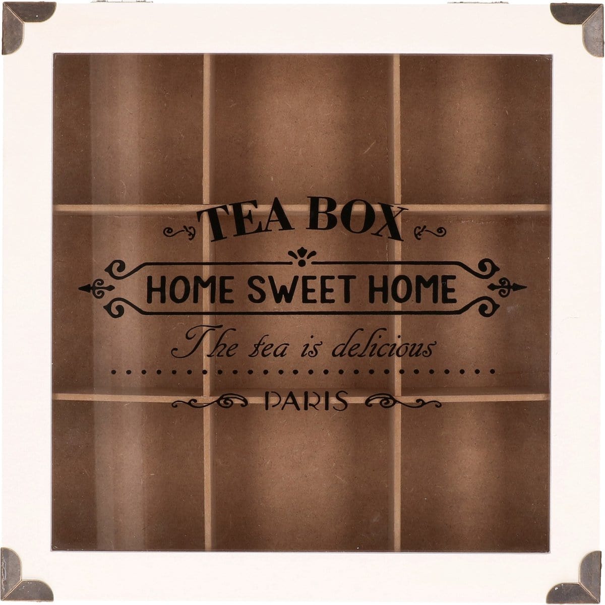 Excellent Houseware Tea Box Wooden Tea Box Tea Chest With 9 Compartments White/Brown (7296734855257)