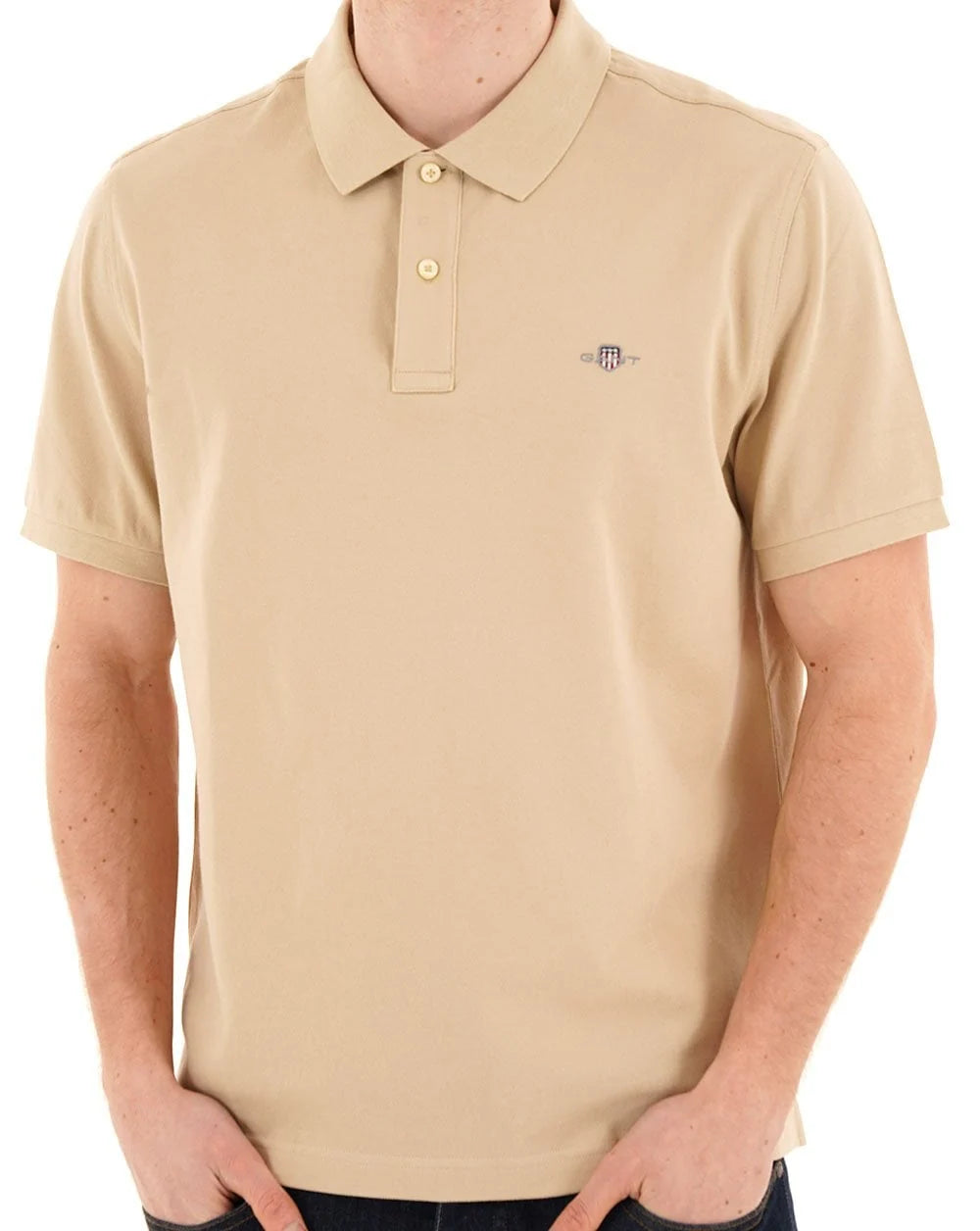 Gant Men's Contrast Piqué Short Sleeve Subtle Stretch Polo Shirt-Oat Beige 355891.