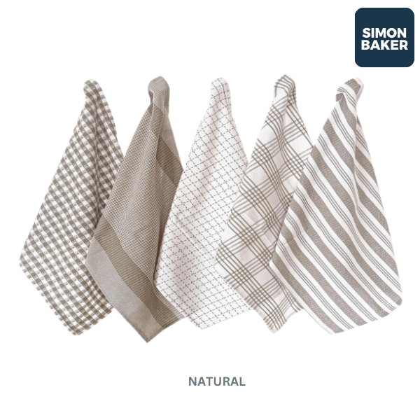 Simon Baker 100% Cotton Natural Kitchen Towel Set of 5