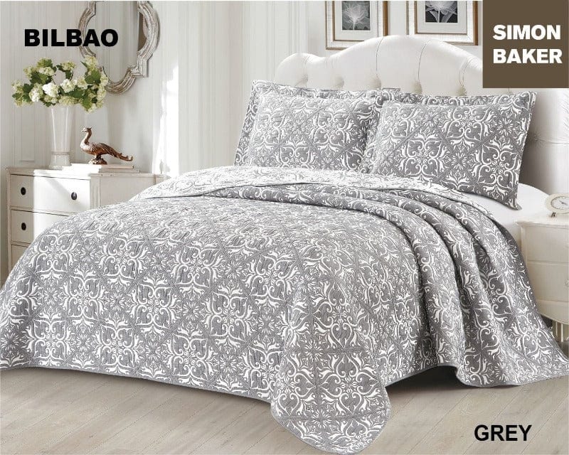 SIMON BAKER BEDSPREAD Queen: 250x270cms plus 2 Pillowcases Simon Baker Bilbao Jacquard Bedspread Grey (6595028385881)