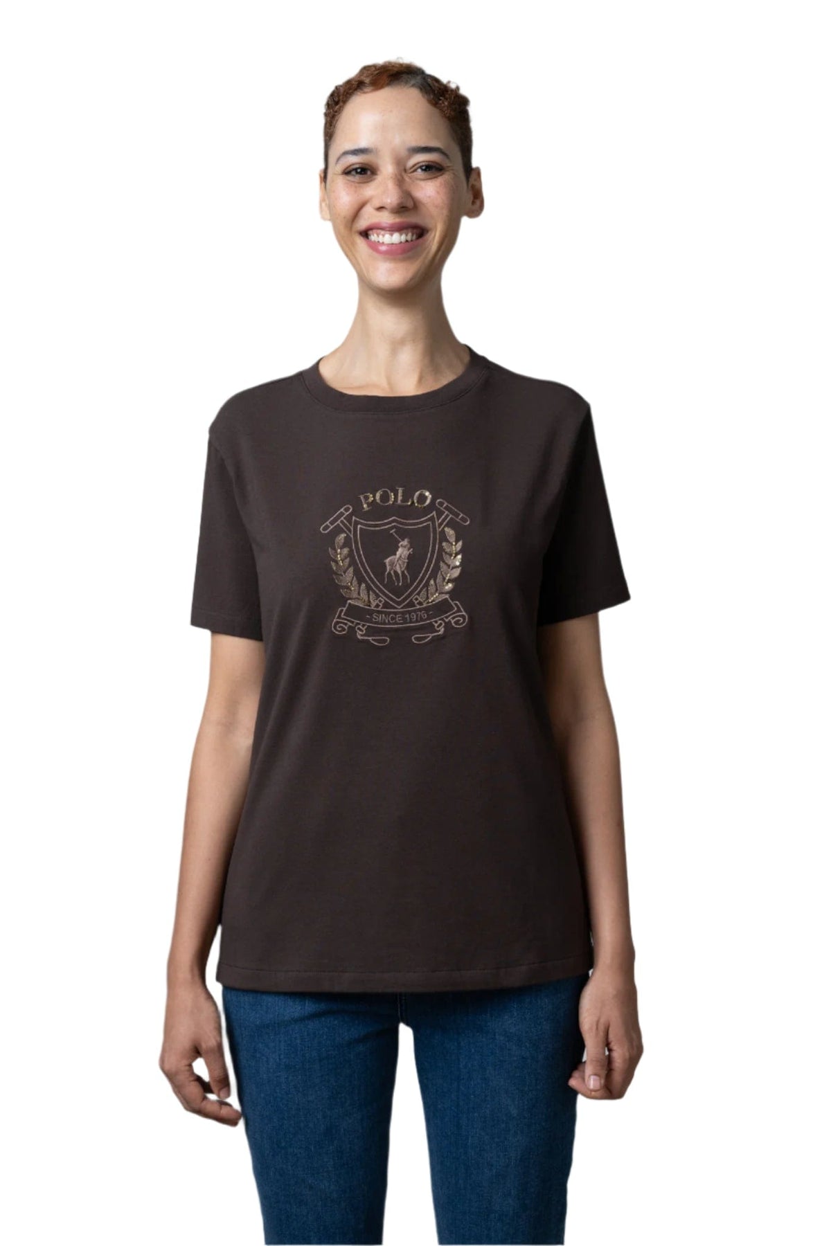 Polo T Shirt Polo Women Casey Short Sleeve Crest Tee Chocolate
