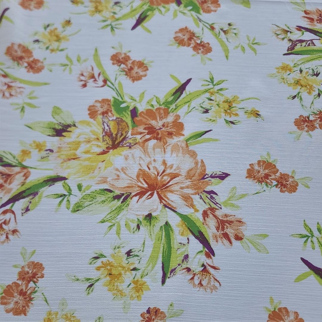 CHIFFON Dress Fabrics Printed Chiffon Fabric White/Orange 150cm (7336172912729)