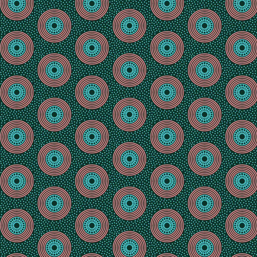 Original 3 Cats Fabric C/W75 Bottle Green & Coral 90cm