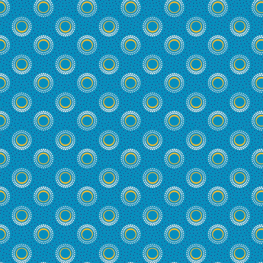 Original 3 Cats Fabric C/W272 Turquoise/Yellow 90cm
