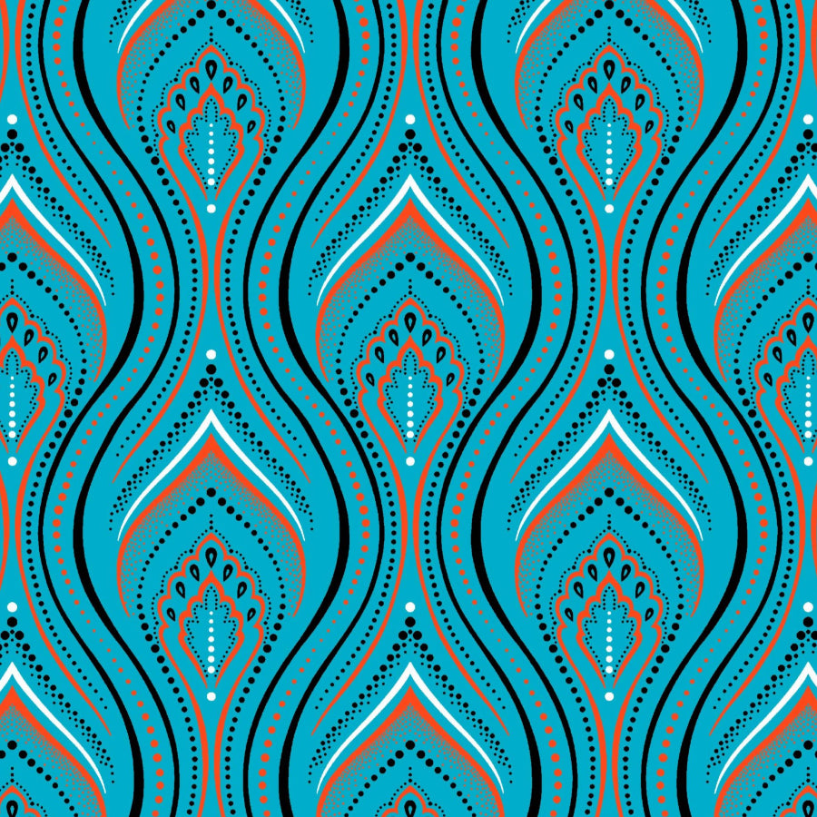 Original 3 Cats Fabric C/W251 Turquoise/Orange 90cm