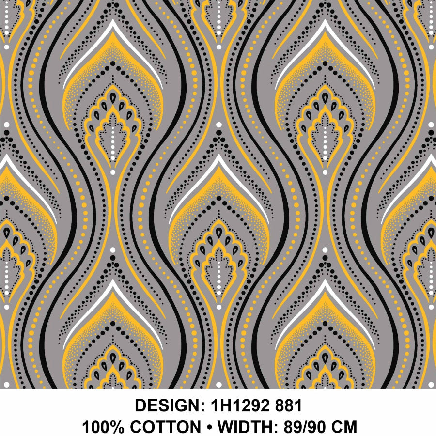 Original 3 Cats Fabric C/W881 Grey&Mustard 90cm