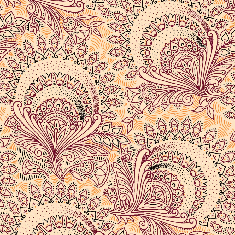 Original 3 Cats Fabric C/W551 Cream/Burgundy 90cm (8034019082329)