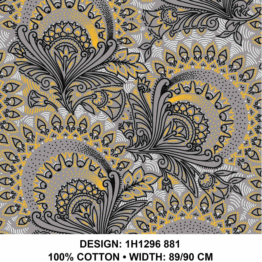 Original 3 Cats Fabric C/W881 Grey&Mustard 90cm