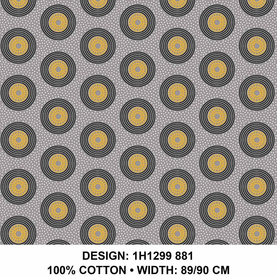 Original 3 Cats Fabric C/W881 Grey&Mustard 90cm