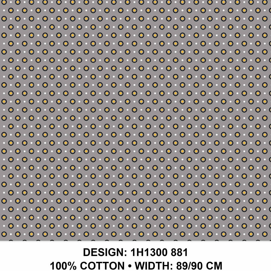 Original 3 Cats Fabric C/W881 Grey&Mustard 90cm