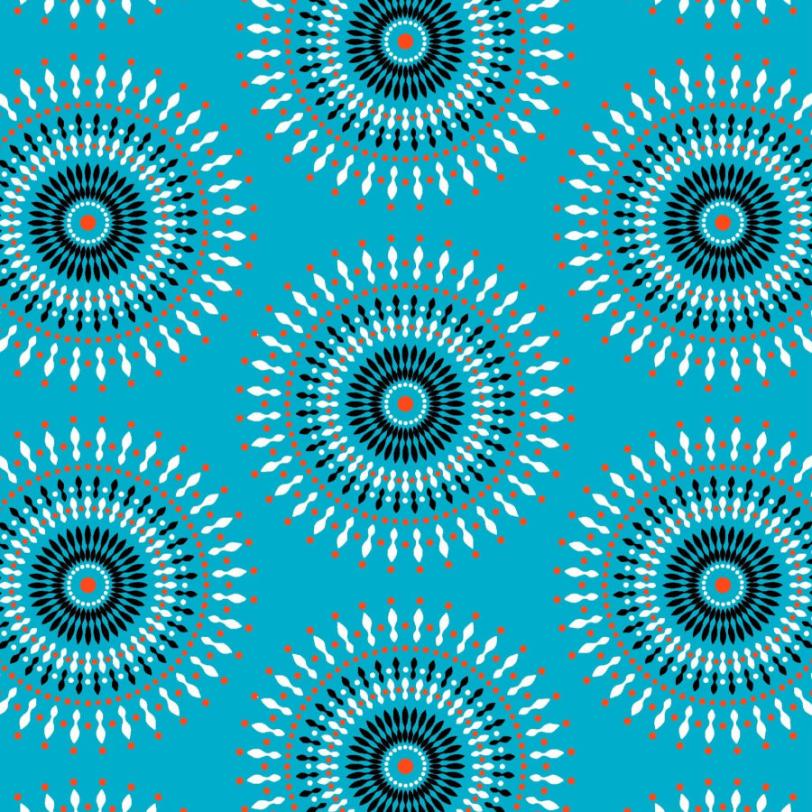 Original 3 Cats Fabric C/W251 Turquoise/Orange 90cm