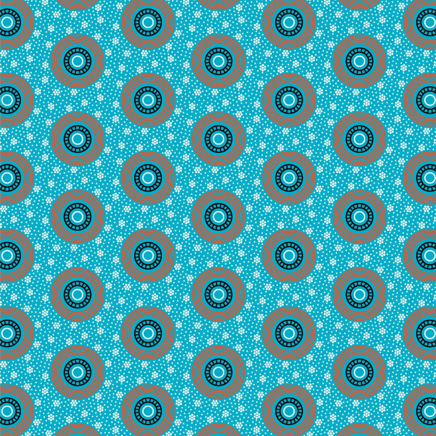 Original 3 Cats Fabric C/W251 Turquoise/Orange 90cm