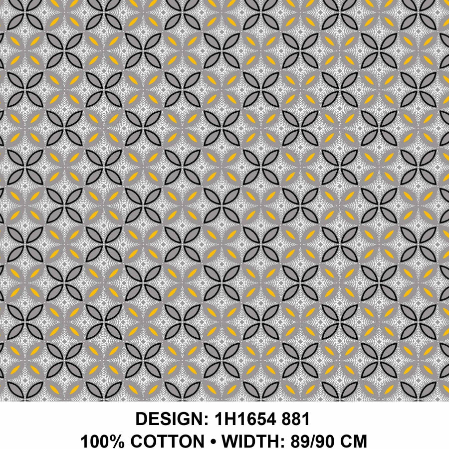Original 3 Cats Fabric C/W881 Grey&Mustard 90cm