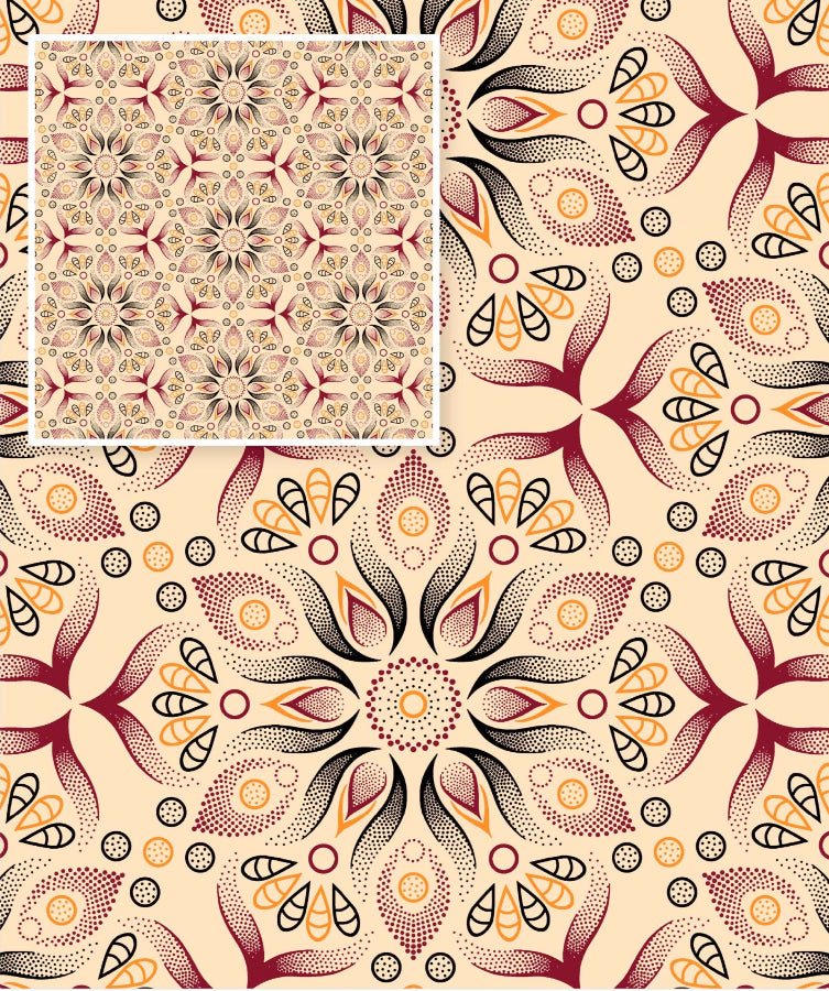 Original 3 Cats Fabric C/W551 Cream/Burgundy 90cm (8034019082329)