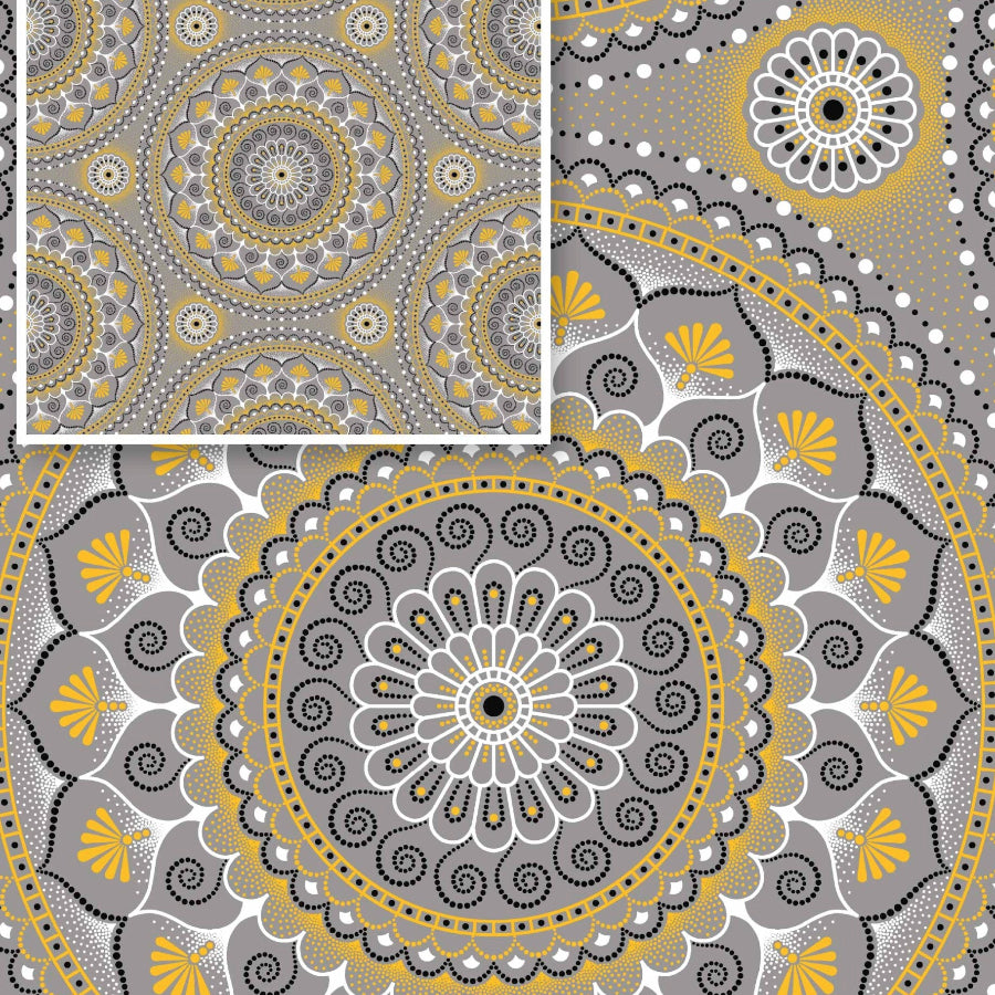 Original 3 Cats Fabric C/W881 Grey&Mustard 90cm