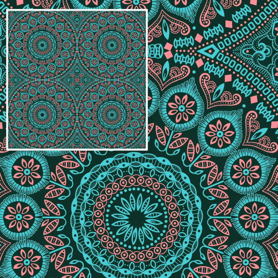 Original 3 Cats Fabric C/W75 Bottle Green & Coral 90cm