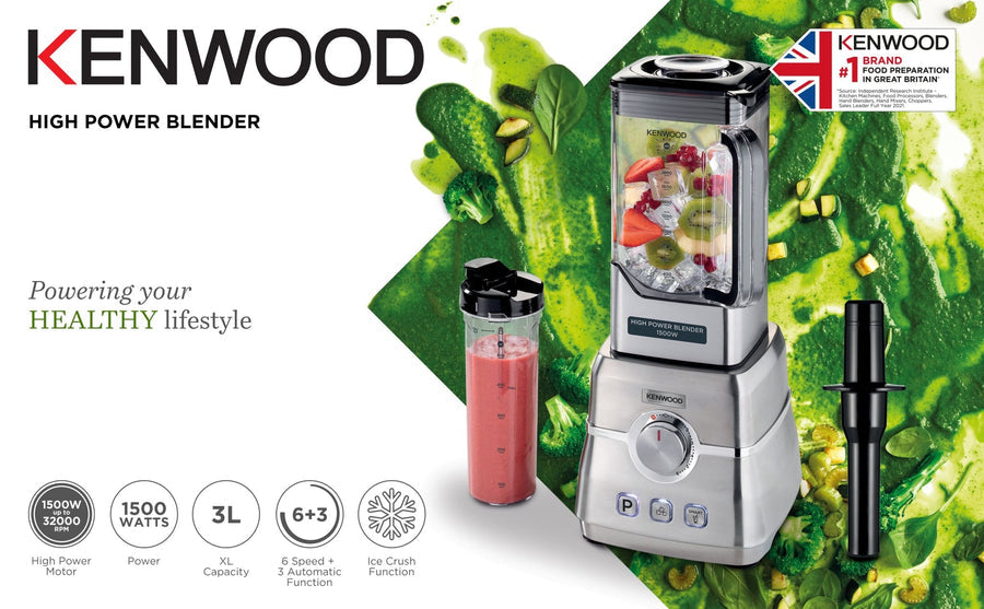 Kenwood High Power Blender with Smoothie Bottle S/Steel 1500W BLM91.640SS