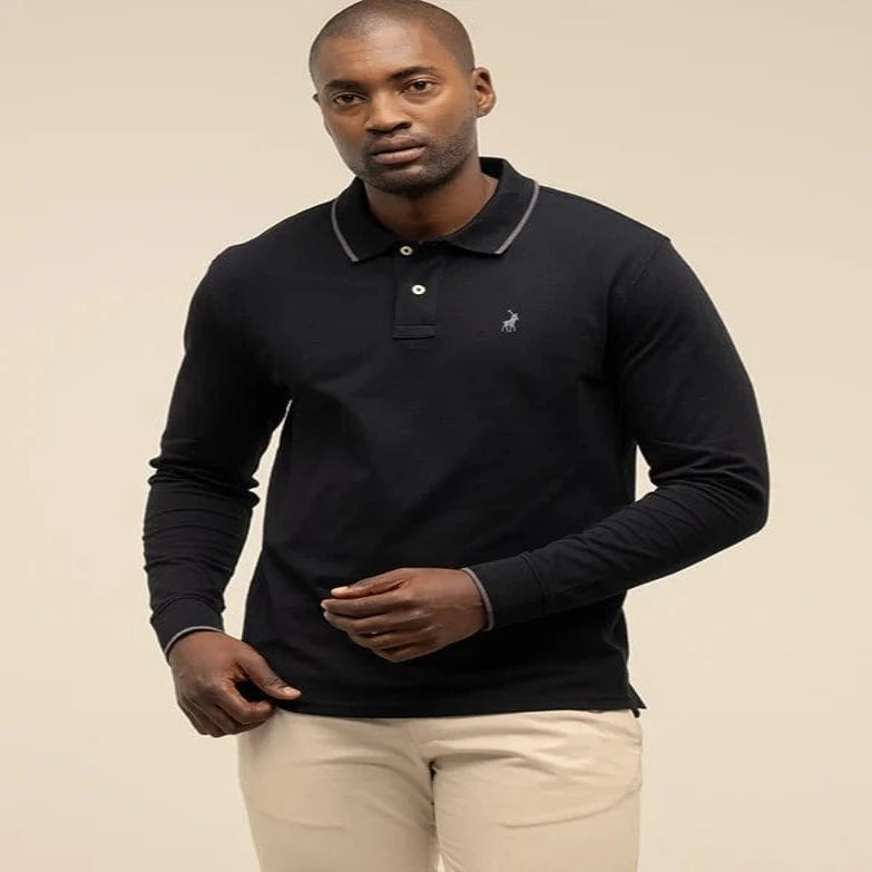 Polo Golfer Polo Long Sleeve Essential Pique Golfer Black (7683745677401)