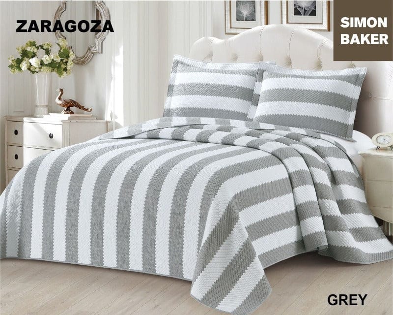 SIMON BAKER BEDSPREAD Queen: 250x270cms plus 2 Pillowcases Simon Baker Zaragoza Jacquard Bedspread Gray (6595081175129)